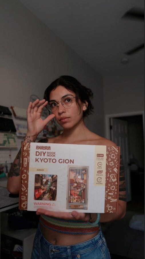 Beca holding the Anavrin Kyoto Gion book nook kit